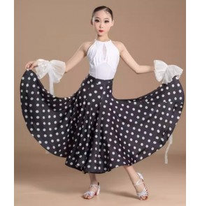 Girls white lace polka dot ballroom dance dresses for children waltz tango flamenco ballroom dancing skirts for kids